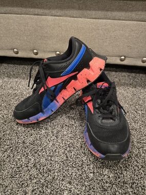 Reebok Black Sneakers with Blue and Muted Red Accents